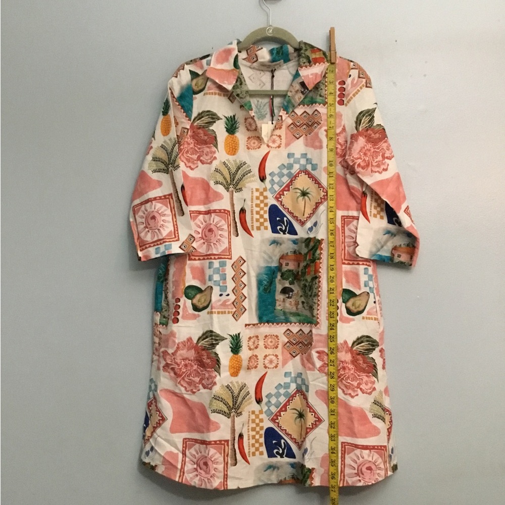 Tropical Patchwork Shift Dress - Cream & Coral - Picture 14 of 16